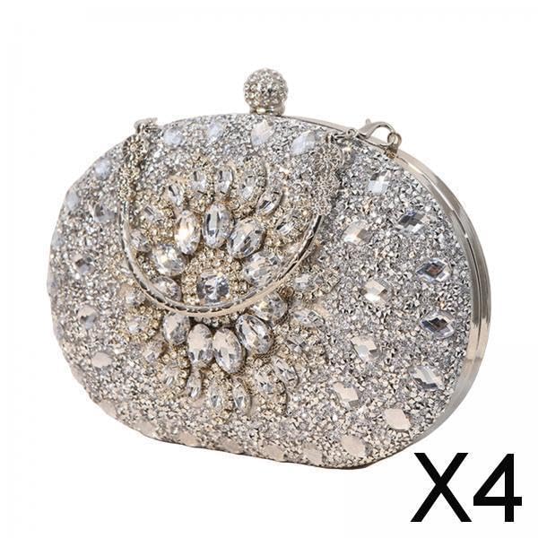 CALANDIS™ 4xWomen Clutch Evening Bag Pouch Wedding Purse for Club Cocktail Party Wedding silver | Womens Handbags & Bags