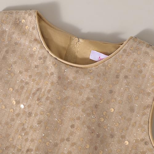 Hopscotch Girls Beige Sleeveless Sequin Bodice Gown for Age (6-8 Years)