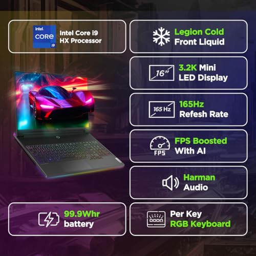 Lenovo Legion 9 2024 Intel Core i9-14900HX 16" (40.64cm) 3.2K Mini LED 1200Nits 165Hz Gaming Laptop (64GB/2TB SSD/Win 11/Office 2021/NVIDIA RTX 4090 16GB/3 Month Game Pass/Black/2.6Kg), 83G0003AIN