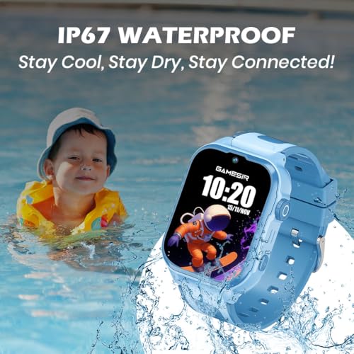 GameSir Safeguard Kids Smart Watch 5G/4G with SIM Calling, 800mAh Battery, GPS Tracker, SOS Alerts, Video Calling, Face Unlock, Voice Chat, Games, IP67 Waterproof (Blue)