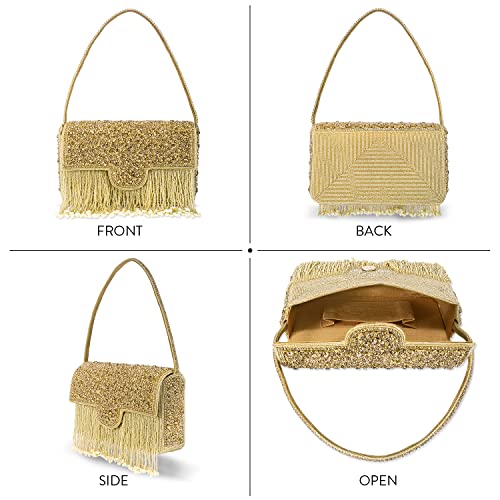 Peora Gold Clutch Purses for Women Stone Studded Handmade Handbags Party Bridal Clutch