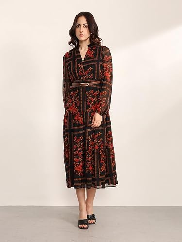 Kazo Winter Garden Maxi Dress with Belt (Rust XS)