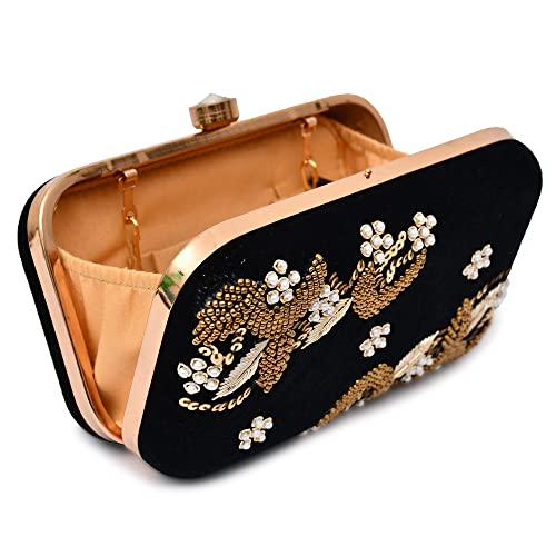 For The Beautiful You Black Embroidered Women's Clutch (607)