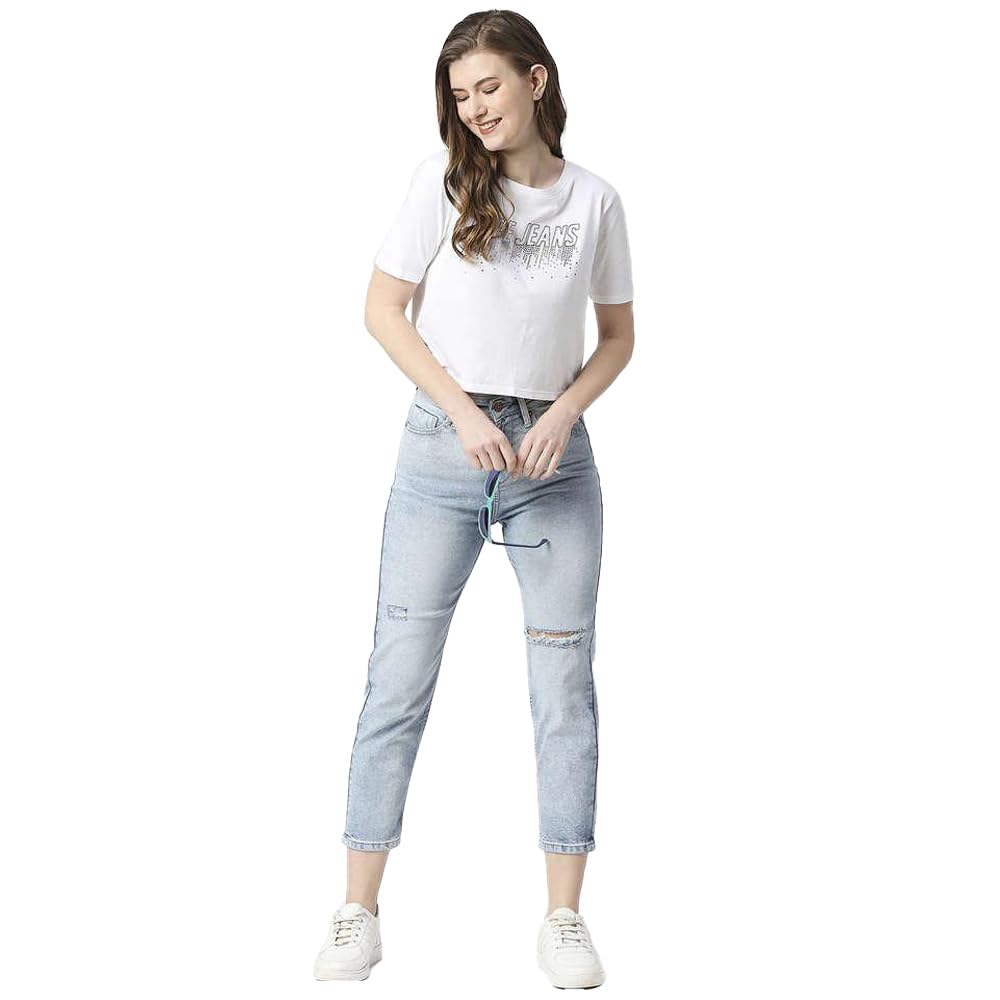 Pepe Jeans High Rise Cotton Tapered Fit Women's Jeans (BLUE, SIZE_32)