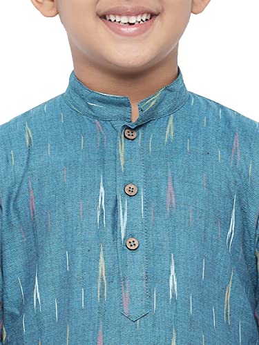 Vastraa Fusion Kid's Ikat Pattern Kurta Pure Cotton Long Kurta, Round Collar, Full Sleeves, Button Kurta, Ethnic Wear (VASTRAAKD3013-9-10)