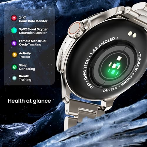 Boult GOBOULT (Formerly Newly Launched Crown R Pro Smart Watch 1.43''HD AMOLED, Working Crown, Zinc Alloy Frame, 600 Nits Brightness, AI Voice Assistant, SpO2 Monitoring, 120+ Sports Mode (Chrome)