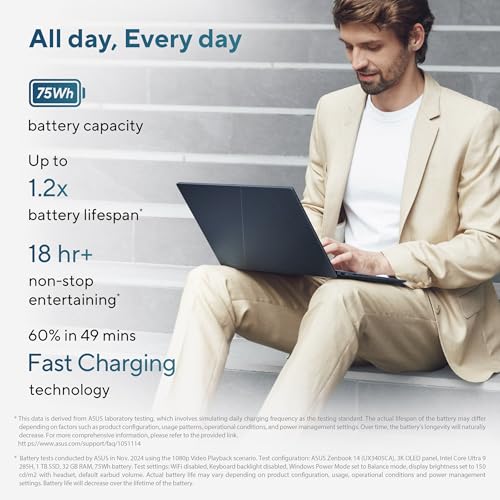 ASUS Zenbook 14 (2026),Smartchoice,Intel Core Ultra 9 285H,32GB RAM,1TB SSD,OLED,Touchscreen,14"(35.5 cm),Win 11,M365 Basic(1Y)* Office 24,Ponder Blue,1.28 Kg,UX3405CA-QL1016WS,Thin & Light Laptop