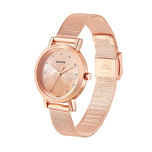 Sonata Linnea Quartz Analog Rose Gold Dial Rose Gold Stainless Steel Strap Watch for Women - NR8174WM02