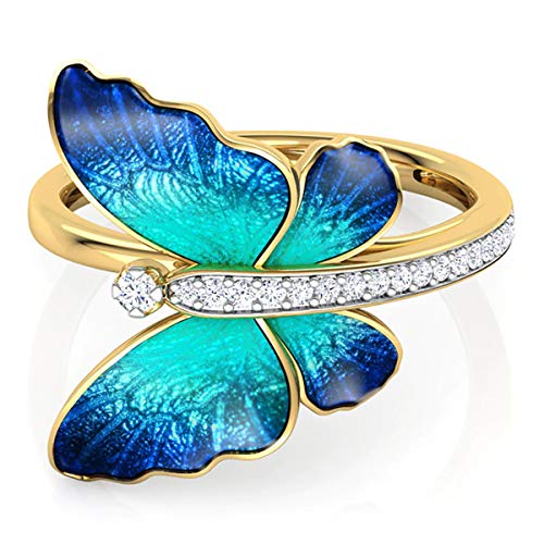 RUVEE 18K Gold-Plated Butterfly Ring with Blue Enamel Wings & Cubic Zirconia – Fashion Jewelry for Women & Girls
