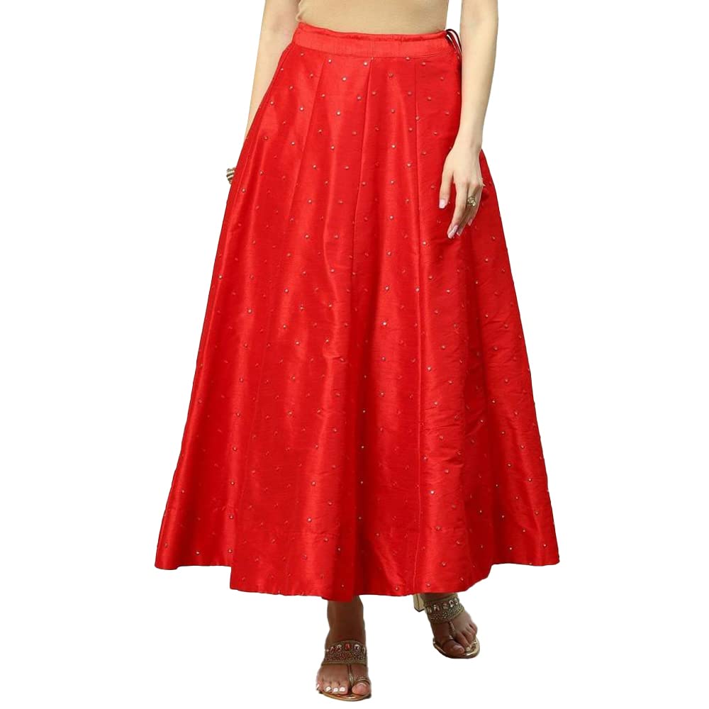 BIBA Women Solid; EMBROIDRED Relaxed Mix and Match(SKIRTS/T18402_RED_XXL)