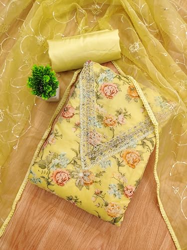 Leeli Peeri Designer Women's Organza Printed Position Work Unstitched Salwar Suit Dress Material