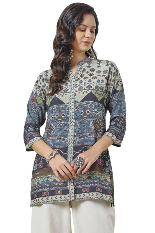 Soch Womens Multicolour Vicose Muslin Abstract Print Tunic with Sequence Work