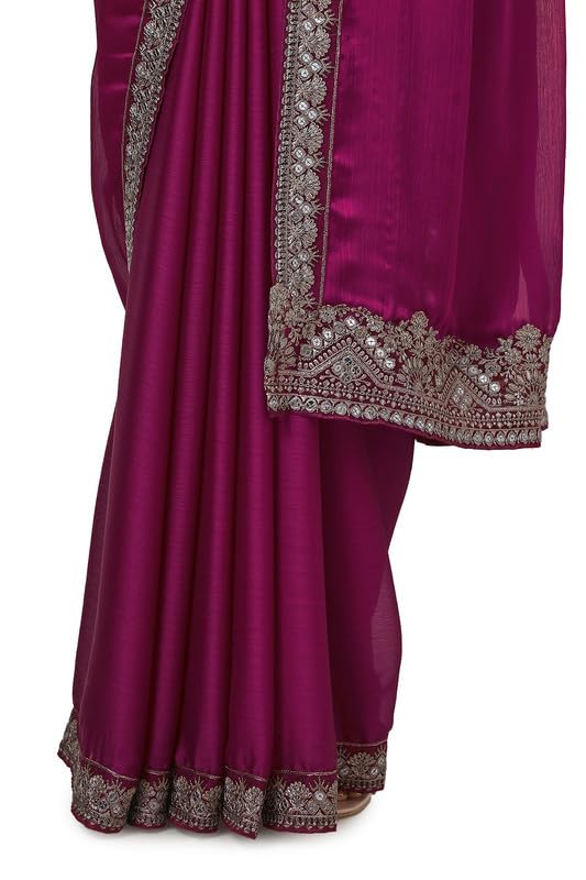 Soch Womens Wine Crepe Embroidered Saree With Sequins