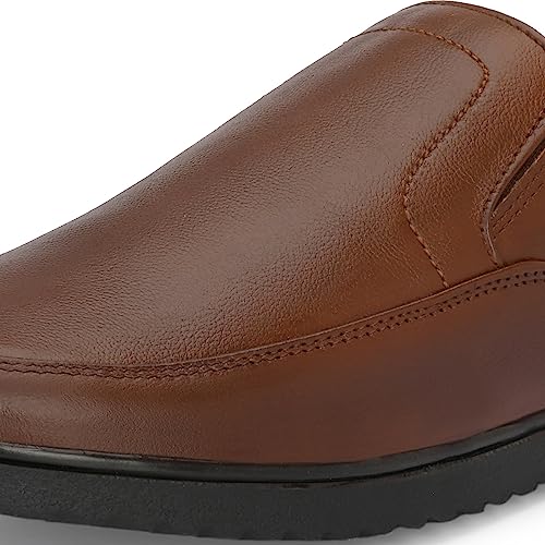 Blue Leather By Centrino Slip-On Men's Formal Shoe | Stylish with Soft Cushioned Insole | Trendy Non Lace-Up Design | Durable Leather with Anti-Skid Sole | Perfect for Formal Wear_3930-2_Brown_9