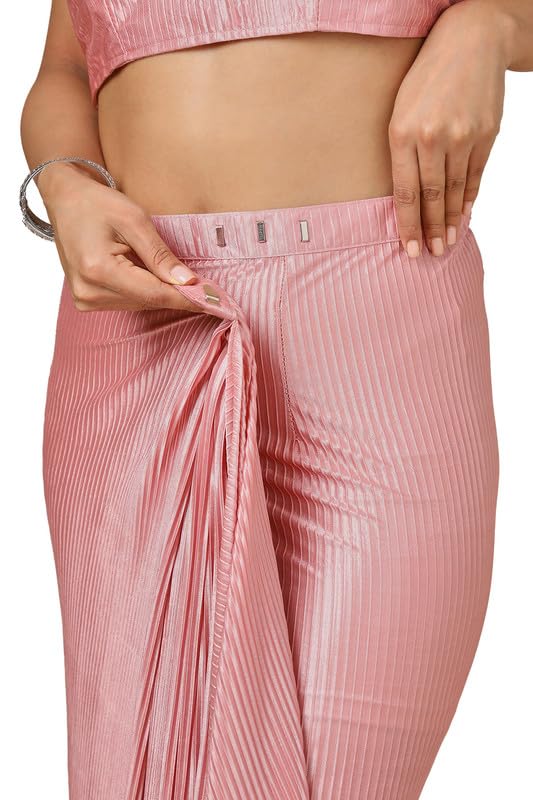 Soch Womens Peach Satin Embellished Ready-To-Wear Saree With Jacket