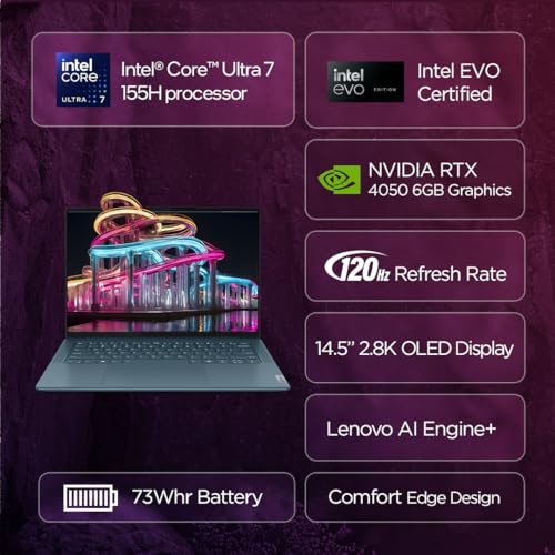 Lenovo Smartchoice Yoga Pro 7 Intel Evo Core Ultra 7 155H Built-in AI 14"(35.5cm) 2.8K-OLED 400Nits 120Hz Laptop (16GB/1TB SSD/NVIDIA RTX 4050 6GB/FHD+IR Camera/Win11/MSO 21/Grey/1.5Kg), 83E2005EIN
