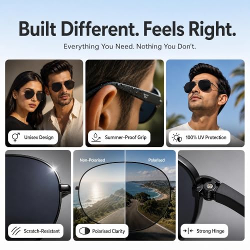 John Jacobs | Gold - Grey Solid | Full Rim Rectangle Stylish & Premium Sunglasses | JJ Tints | Polarized and 100% UV Protected | Men & Women | Wide | JJ S70162