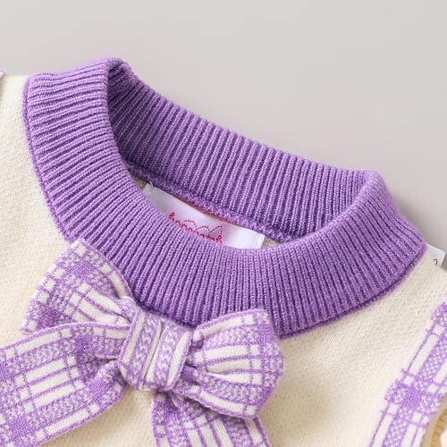 Hopscotch Girls Lavender Full Sleeves Checkered Bow Applique Dress for Age (18-24 Months)