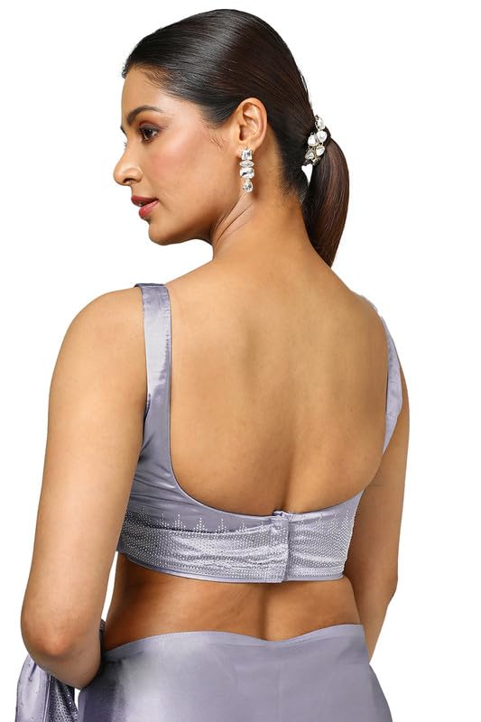 Soch Womens Light Purple Satin Embellished Saree With Stone Work