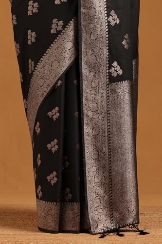 Soch Womens Black Viscose Silk Floral Saree With Zari Work