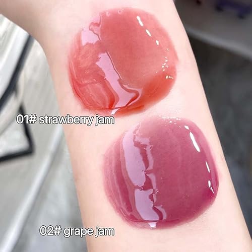 Cappuvini Crystal Lip Glaze | Transparent Jelly Texture | Long Stay with Lip Care Benefits | Adorable Keychain Packaging | Long-Lasting Lip Glaze with Glossy Finish | Light Pink & Purple Shades for Women | Korean Style Makeup for Girls & Teens (01# Strawb