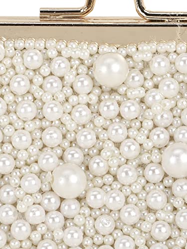 Anekaant Pearl Embellished Pochette Clutch for Women | Ivory Faux Silk Bag for Festive, Wedding & Evening Occasions