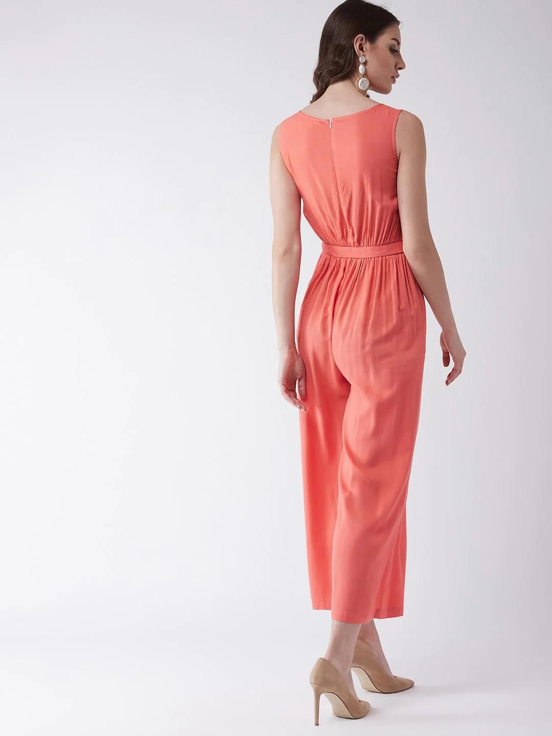 PANNKH Coral Embroidered Sleeveless Jumpsuit