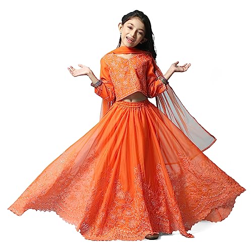 BIBA Girls Polyester Lehenga Set Readymade Orange 7