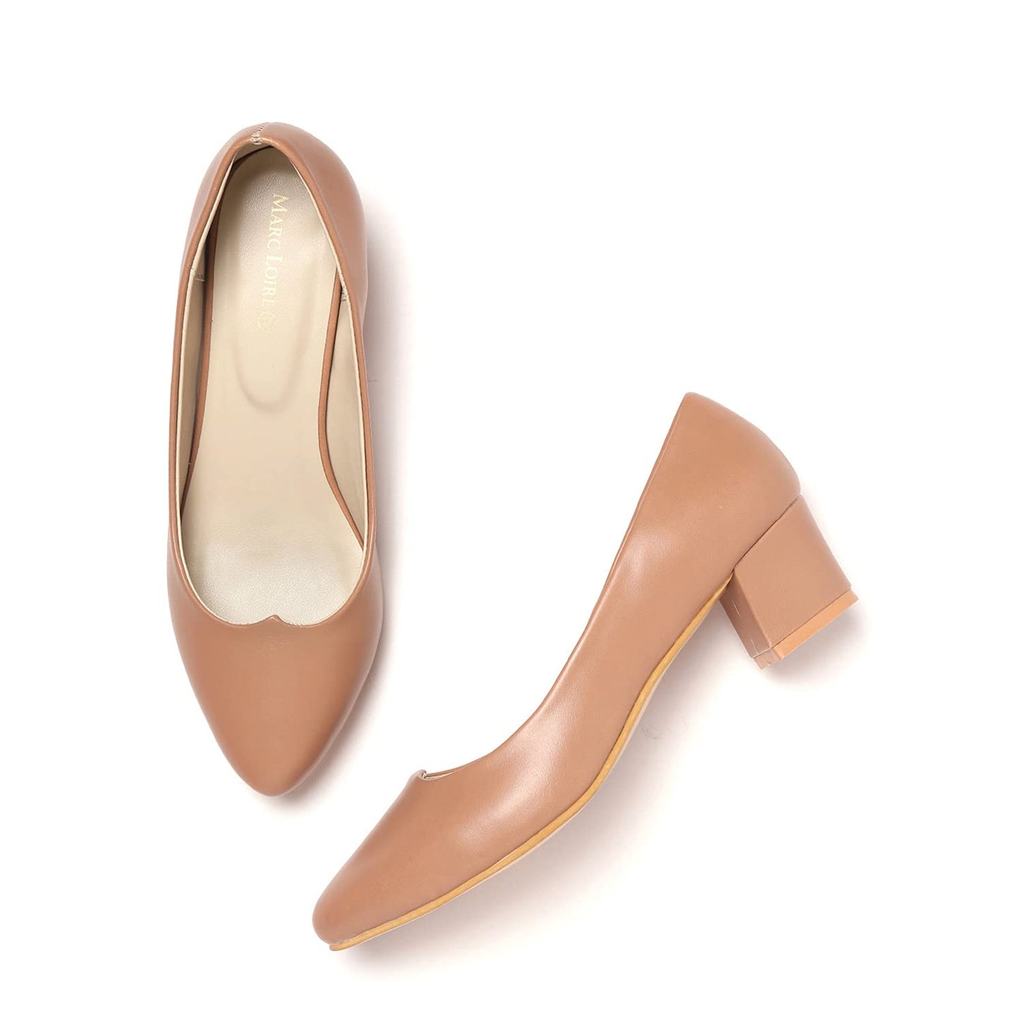 Marc Loire Women's Beige Formal Block Heel Pump Shoes for Office, 4 UK
