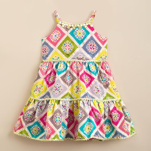 Hopscotch Girls Multi Sleeveless Lace Embellished Kurta And Dhoti For Ages(5-6 Years)