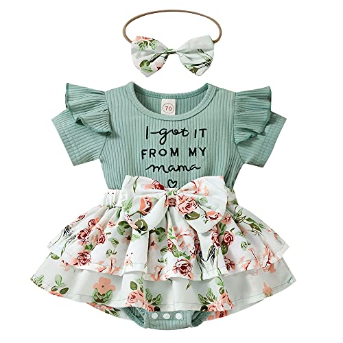 Hopscotch Polycotton Baby Girls Text Printed Clothing Set with Headband In Green Color For Ages (0-3 Months)