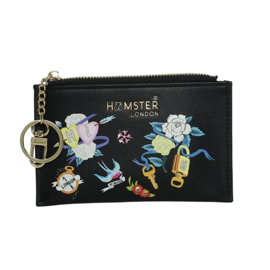 Hamster London Women Leather Millionaire Victoria Card Case with Zip-Black