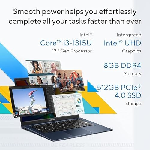 ASUS Vivobook 14 (2025),13th Gen, Intel Core i3-1315U, 8GB RAM, 512GB SSD, FHD, 14", (35.5 cm) Windows 11 Home, M365 Basic(1 Year)* Office 2024, Quiet Blue,1.4 Kg, X1404VA-EB322WS, Thin & Light Laptop