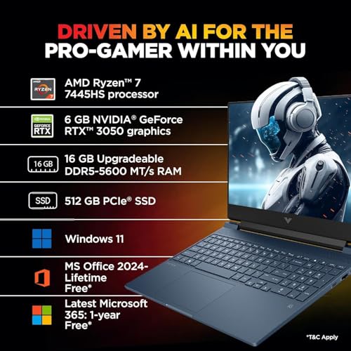 HP Smartchoice Victus, AMD Ryzen 7 7445HS, 6GB RTX 3050, 16GB DDR5(Upgradeable) 512GB SSD, 144Hz, 300 nits, 15.6''/39.6cm, Win 11, Office 24, Blue, 2.29kg, fb3134/20ax, Xbox Gamepass*, Gaming Laptop