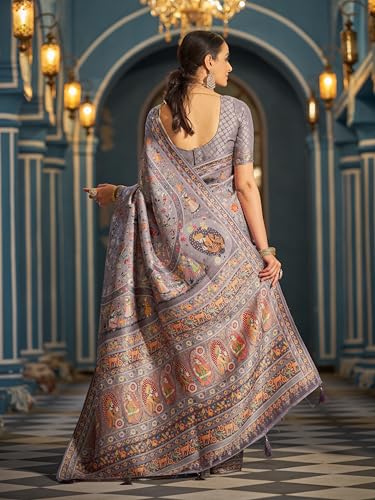 SWORNOF Womens Pashamina pure viscose Saree with Unstitched blouse piece