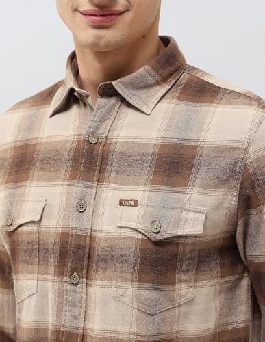 U.S. Polo Assn. Denim Co. Men's Twill Tartan Checked Shirt (UDSHT1956_Khaki_39)