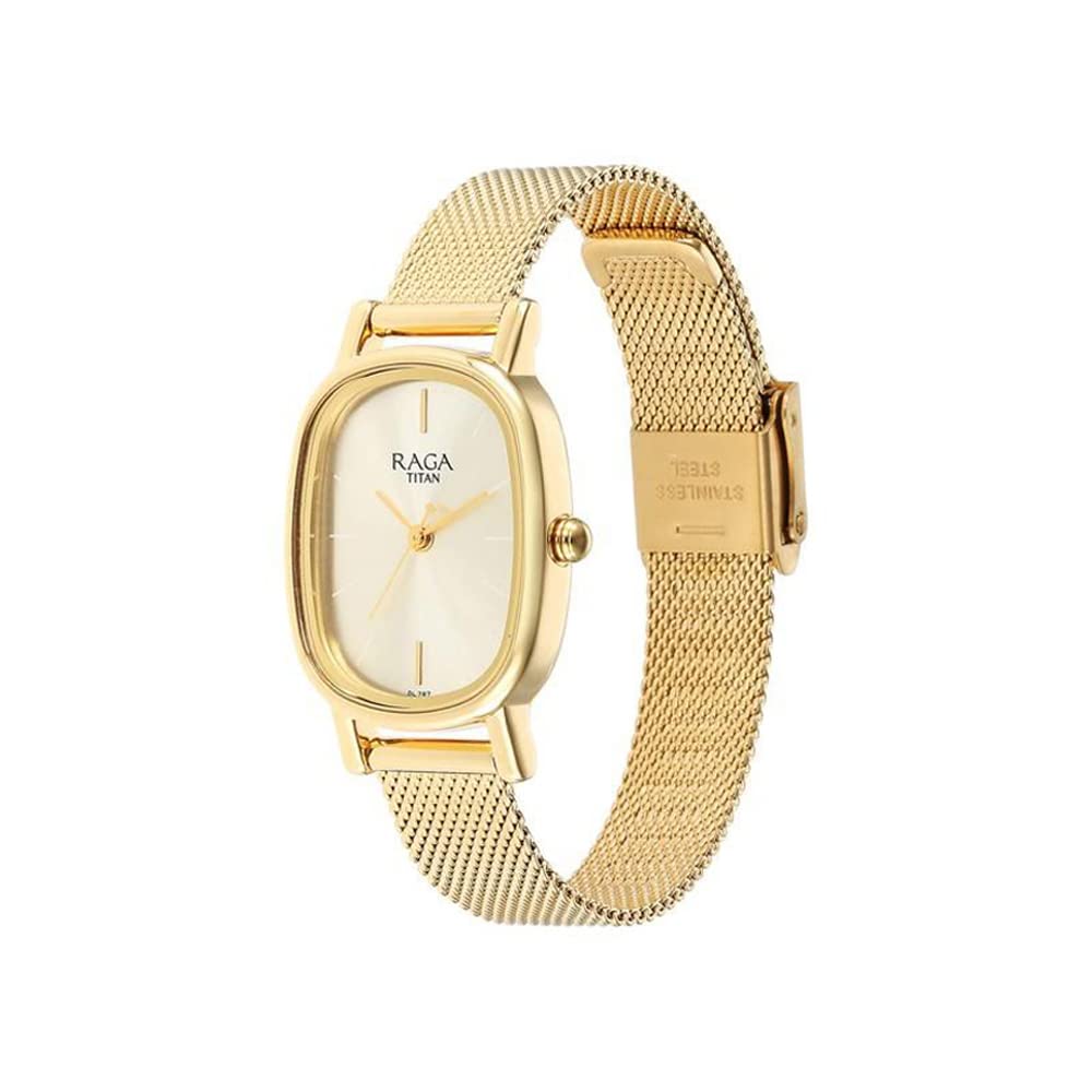 Titan Raga Viva Quartz Analog Champagne Dial Gold Stainless Steel Strap Watch for Women - NT2665YM01