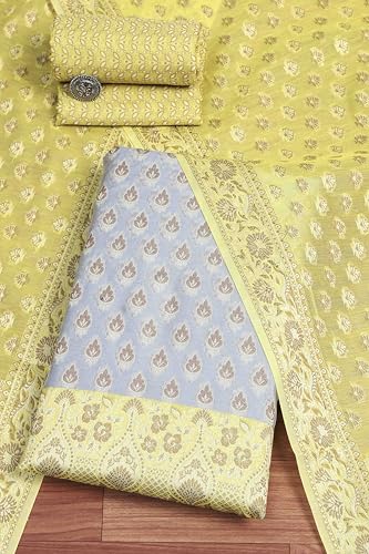 BIBA Women Blue Cotton Unstitched Suit Set_FREE SIZE