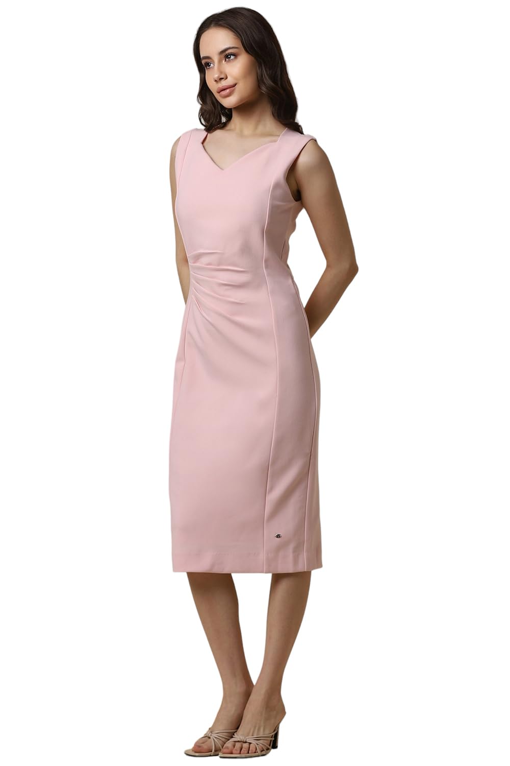 Allen Solly Women's Polyester Shift Calf Length Dress (AHDRWRGFI18572_Pink