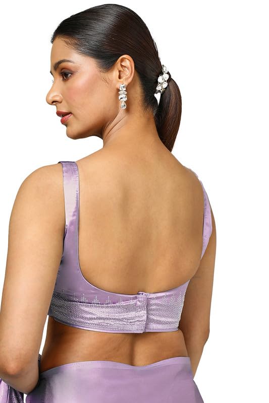 Soch Womens Lavender Satin Embellished Saree With Stone Work