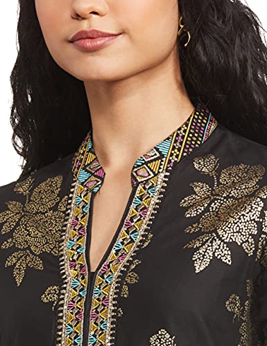 BIBA WOMEN PRINTED STRAIGHT SALWAR KURTA DUPATTA(SKDBANDHEJ 7509_BLACK_42)