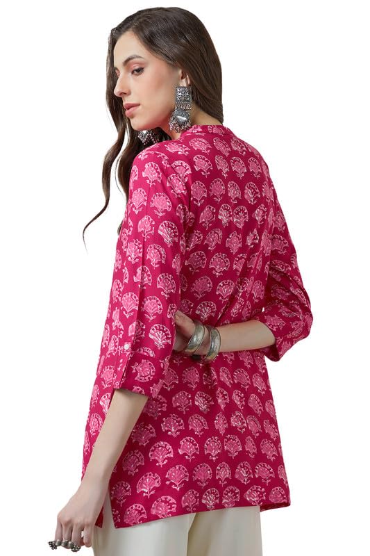 Soch Womens Fuchsia Botanical Print Rayon Tunic with Mirror