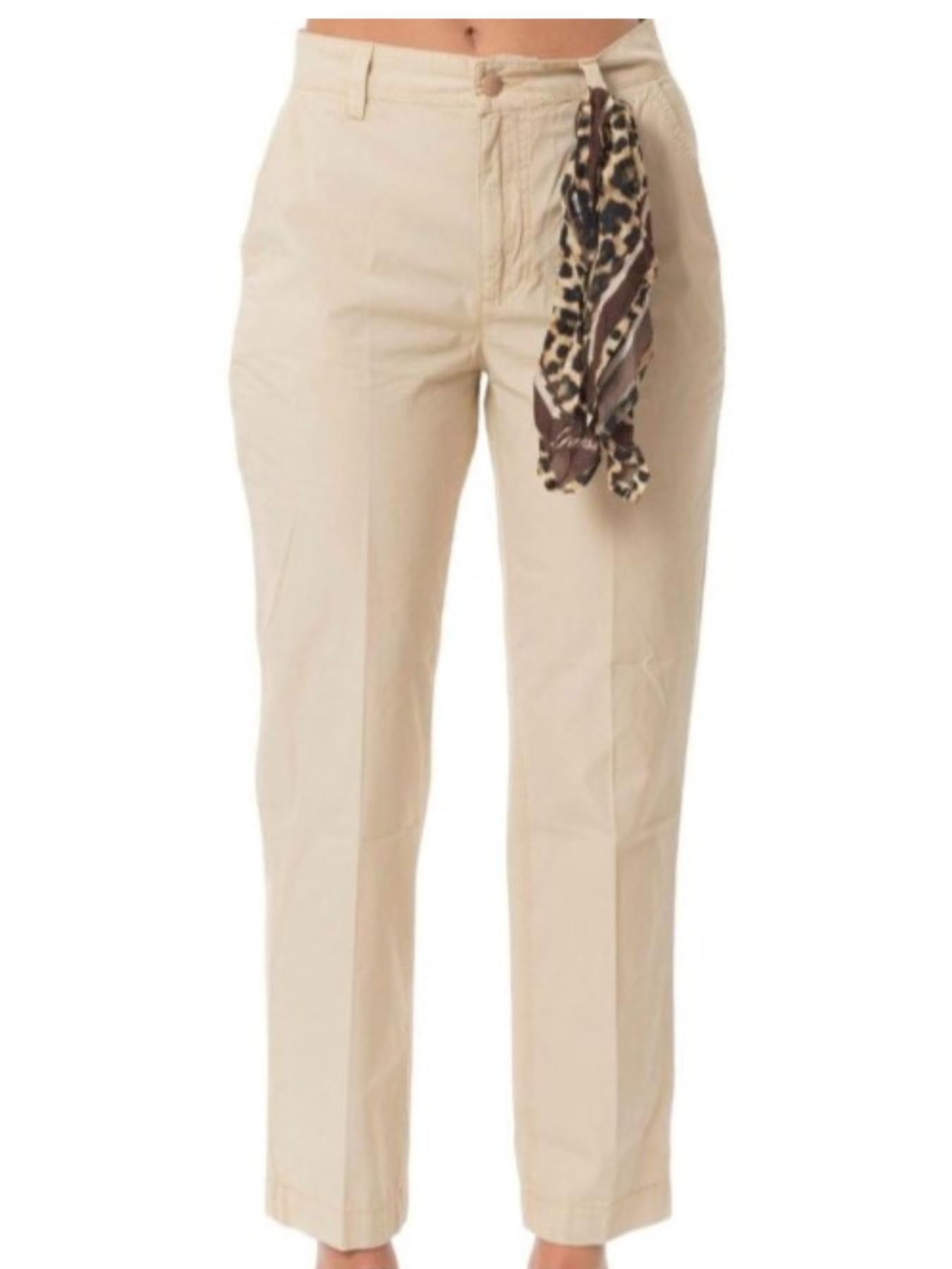 GUESS Women's Beige Cotton Solid Slim Fit Trouser