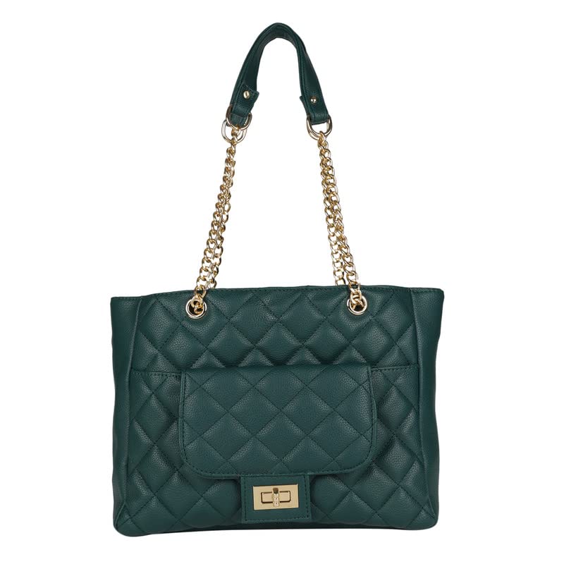 MINI WESST Women's Solid Green Synthetic Leather Tote Bag for Office, College and Party (MWHB096GR)