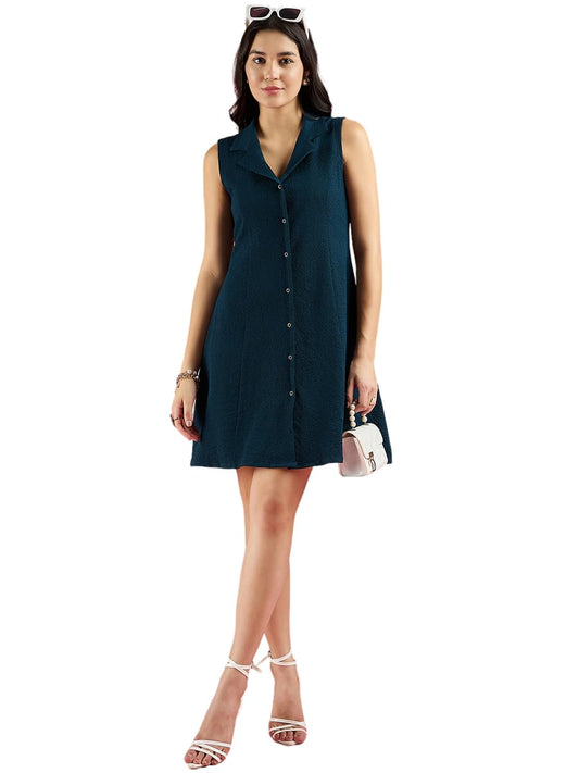 ALL YOURS Women’s Blue Sleeveless A-Line Shirt Dress |ALLDR2615_JDN_XS