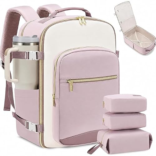 Hexwell 40L Large Travel Backpack for Women and Men with 3 Packing Cubes (Purple)
