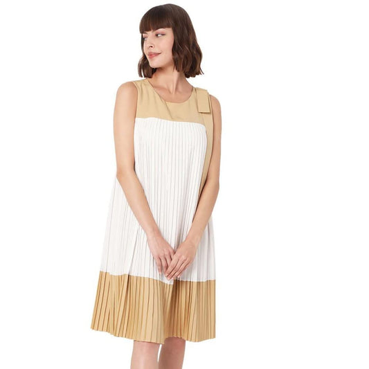 Vero Moda Women's Polyester Shift Knee-Length Dress (10274758- Beige_M)