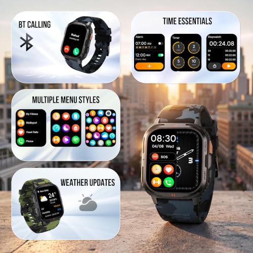 Fastrack Xtreme S Rugged Smart Watch with 1.93" AMOLED Square Display, BT Calling, 24/7 Health Suite, IP67, 60Hz Dynamic Refresh Rate, Vitality Index, Hydration Alert, Large Battery - Camo Grey