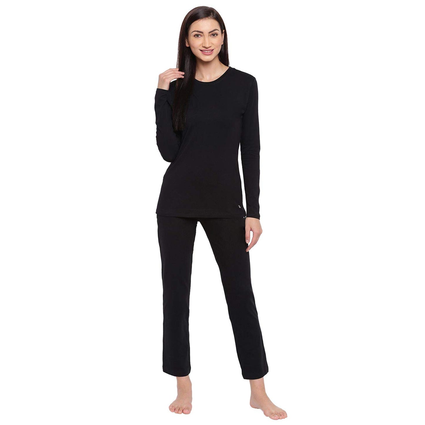 Enamor E014 Mid-Rise Straight Leg Lounge Pants for Women with Adjustable Drawstring and Zipper Pockets(E014_JET BLACK_M)