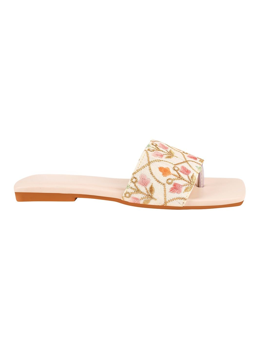 GLEMATOZ Embroidered Ethnic Cream Flats for Women & Girls Casual & Festive Comfortable Casual Stylish Summer & Party Footwear EU36